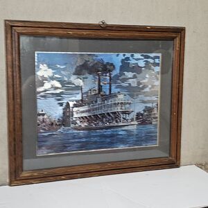 John Berkey Signed Framed Metallic Etching -Steamboat Color Changing Irridescent